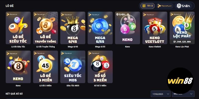 Giới thiệu sảnh xổ số Win88