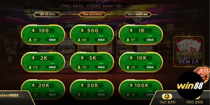 Tiến lên đếm lá tại game bài Win88